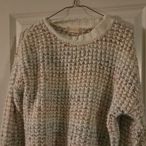 Altar'd State Textured Knit Sweater - Cream and Brown